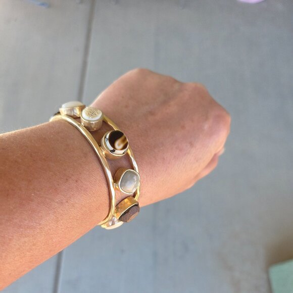 Chico's Hammered Brushed Goldtone and Stone Cuff Bracelet - Picture 3 of 6